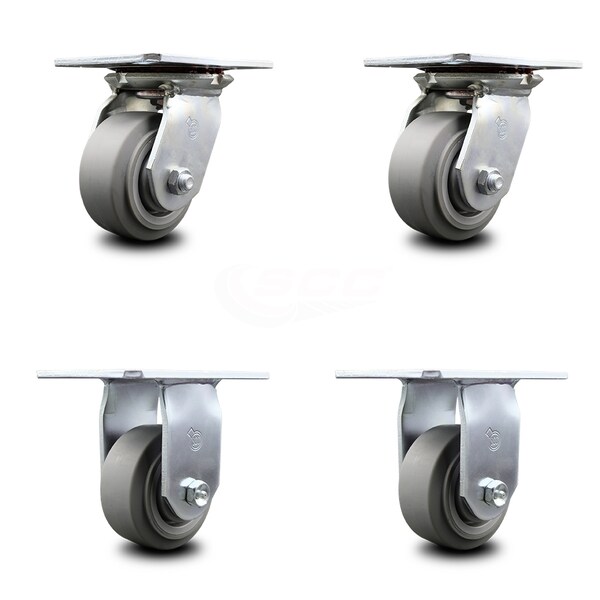 4 Inch Thermoplastic Caster Set with Roller Bearings 2 Swivel 2 Rigid SCC